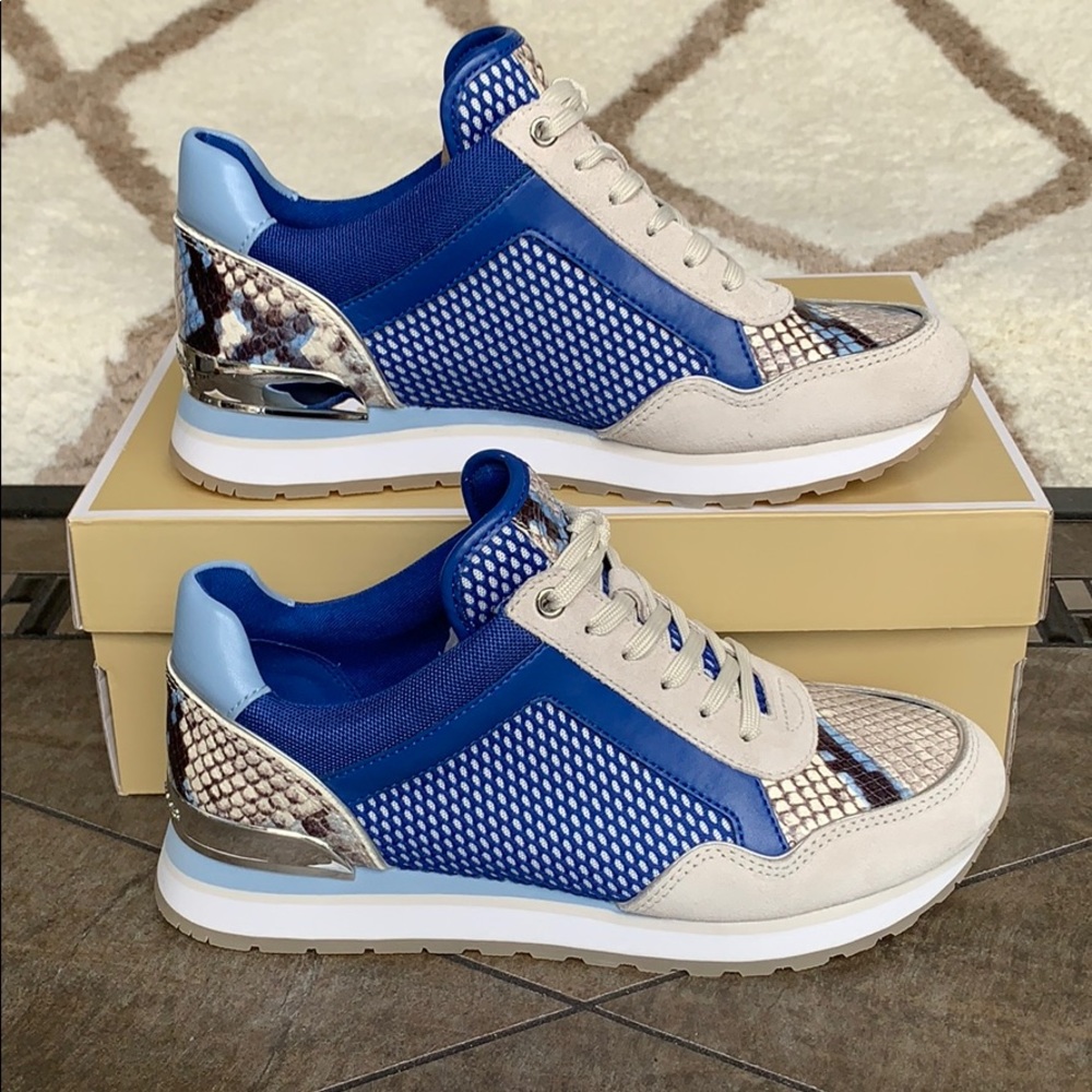 MICHAEL KORS Women's Maddie Trainer -Electric Blue - Snakeskin Accent SZ 7.5 - Picture 2 of 16